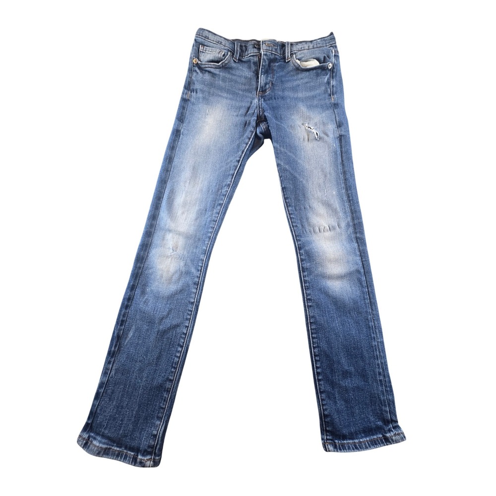 Distressed Medium Wash Skinny Jeans Mid Rise Denim Blue Pants
